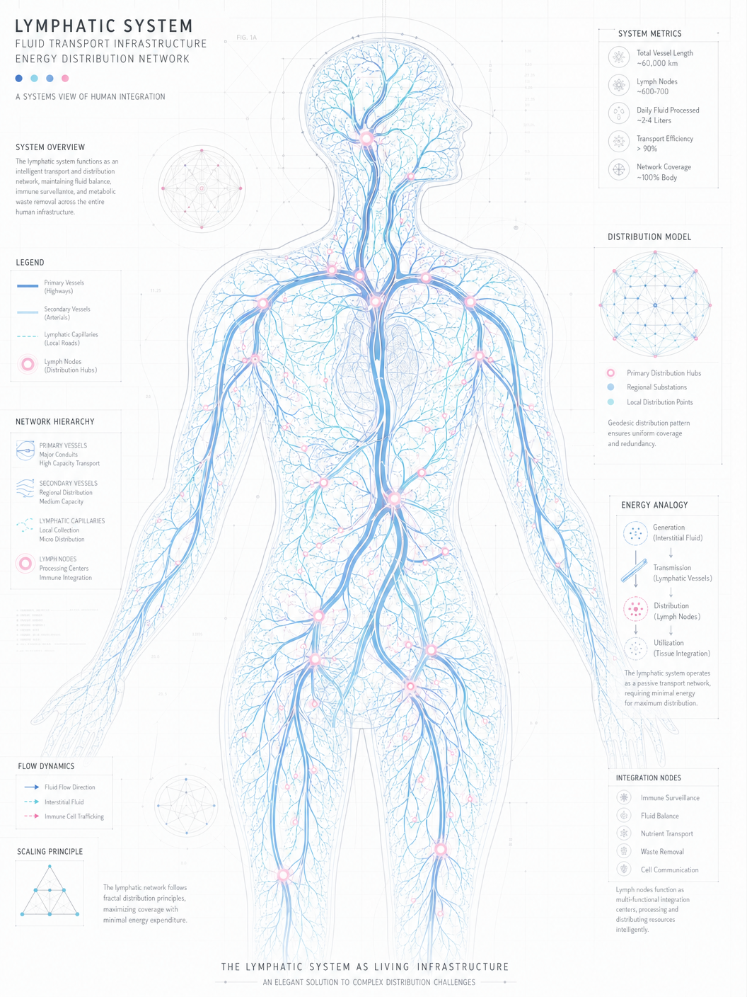 Lymphatic and fluid transport networks mapped as energy distribution infrastructure